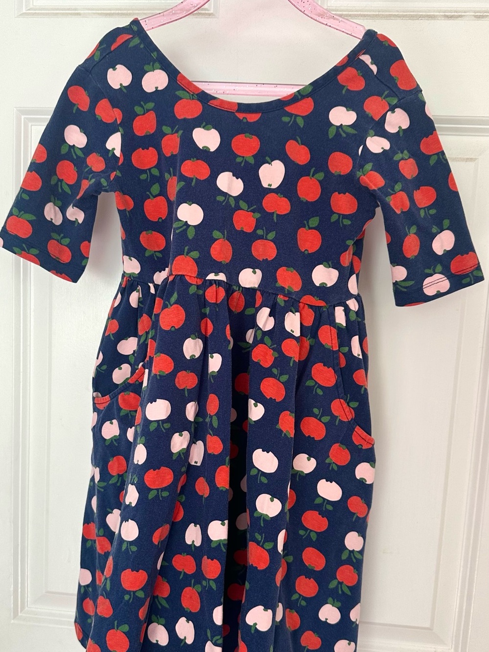 Hanna Andersson Apple Print Pocket Dress Navy Blue 120 / US 6-7